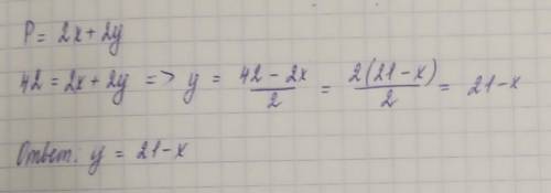 2. Запишите формулу зависимости у от х, если хи у стороны прямоугольни- ка, а его периметр равен 42