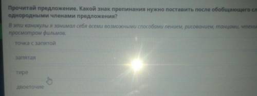 Время отдыха Прочитай предложение. Какой знак препинания нужно поставить после обобщающего слова пер