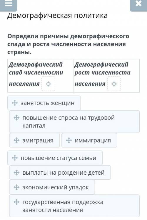 Определи причины демографического спада и роста численности населения страны. Демографический спад ч