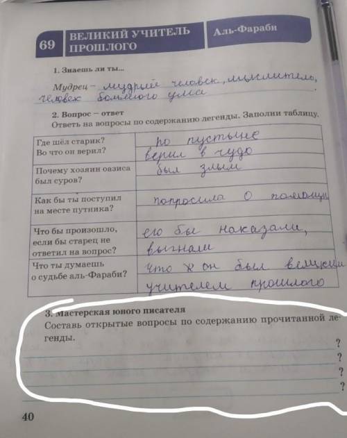 3. Мастерская юного писателя Составь открытые вопросы по содержанию прочитанной егенды.2240быстрр бы