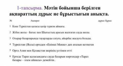 Мәтім бойынша берілген ақпараттың дұрыс не дұрыстығын анықта ​