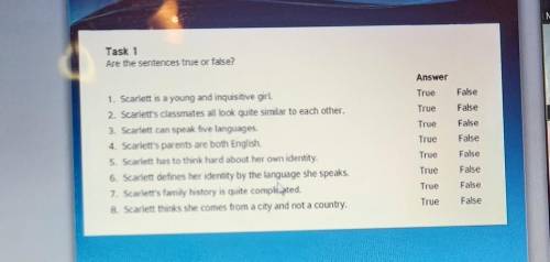 Task 1 Are the sentences true or false?1. Scarlett is a young and inquisitive girl.2. Scarlett's cla