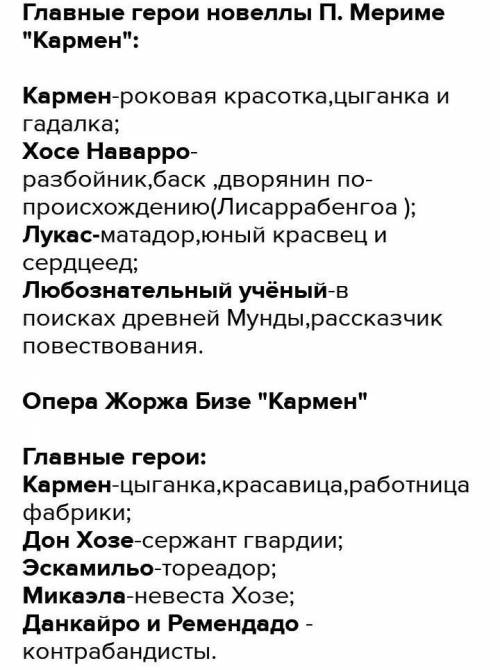 Выпишите главных героев балета Кармен сюита и их характеристики