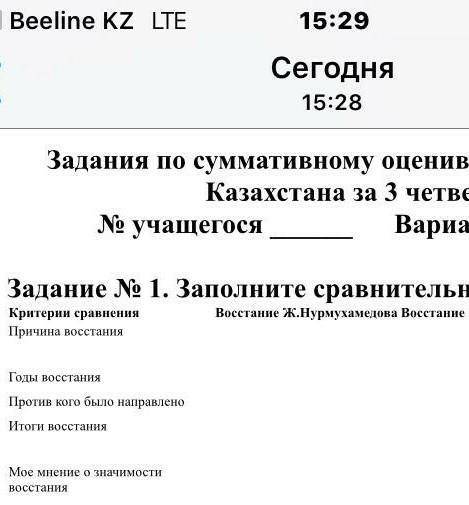 Заполните таблицу Восстание НурмухамедоваВосстания Есета Котибарулы