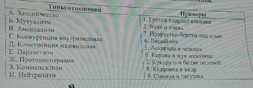 Подберите примеры к названным типам биологических отношений. ​