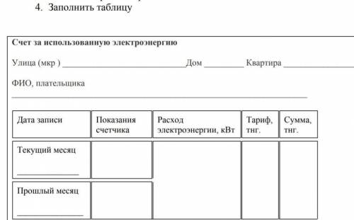 Счет за использованную электроэнергию Улица (мкр )КвартираФИО, плательщикаДата записиПокаранняТариф.