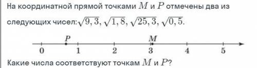 На координатной прямой точками m и p отмечены два из следующих чисел √9,3 √1,8 √25,3 √0,5