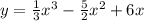 y = \frac{1}{3} {x}^{3} - \frac{5}{2} {x}^{2} + 6x