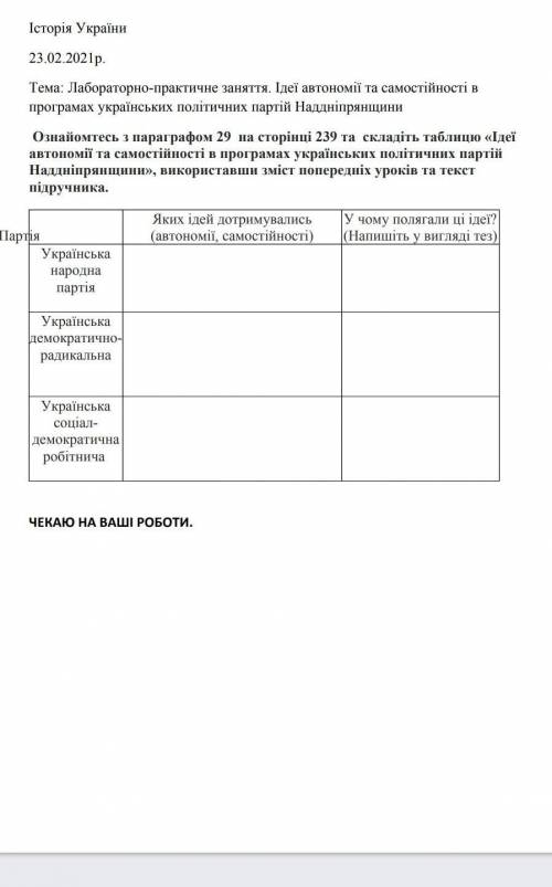 ПРАКТИЧНЕ ЗАНЯТТЯ. ІДЕЇ АВТОНОМІЇ ТА САМОСТІЙНОСТІ В ПРОГРАМАХ УКРАЇНСЬКИХ ПОЛІТИЧНИХ ПАРТІЙ НАДДНІП