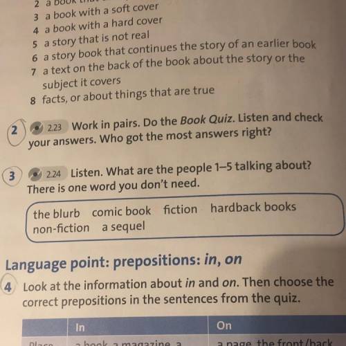 3 2.24 Listen. What are the people 1-5 talking about? There is one word you don't need. the blurb co