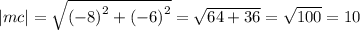 |mc| = \sqrt{ {( - 8)}^{2} + { (- 6)}^{2} } = \sqrt{64 + 36} = \sqrt{100} = 10