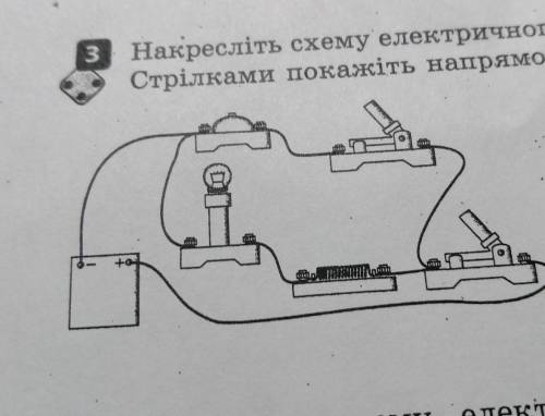 физика 8 клас! накресліть схему електричного кола, зображеного на рисунку. стрілками покажіть напрям