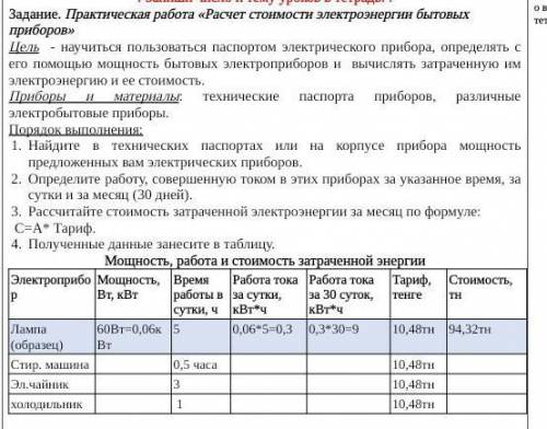 Задание. Практическая работа «Расчет стоимости электроэнергии бытовых приборов очень