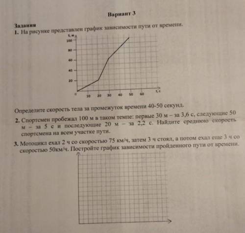 Задания1. На рисунке представлен график зависимости пути от времени.1002010Определите скорость тела