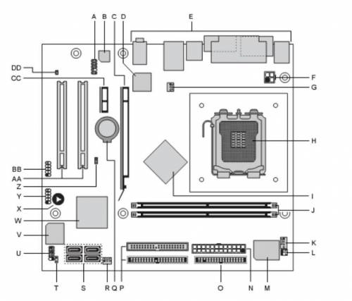 Дайте обозначение каждому элементу материнской платы Пример:A - Аудио разъем на передней панелиB - А