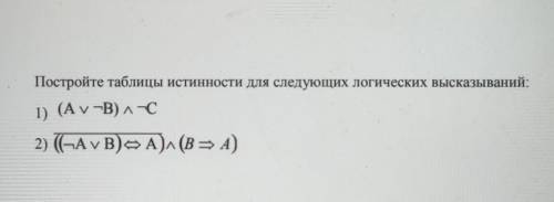 Постройте таблицы истинности для следующих логических высказываний​