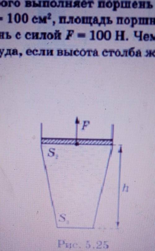 Сосуд с водой имеет форму перевернутого усеченного конуса, роль крышки которого выполняет поршень (с