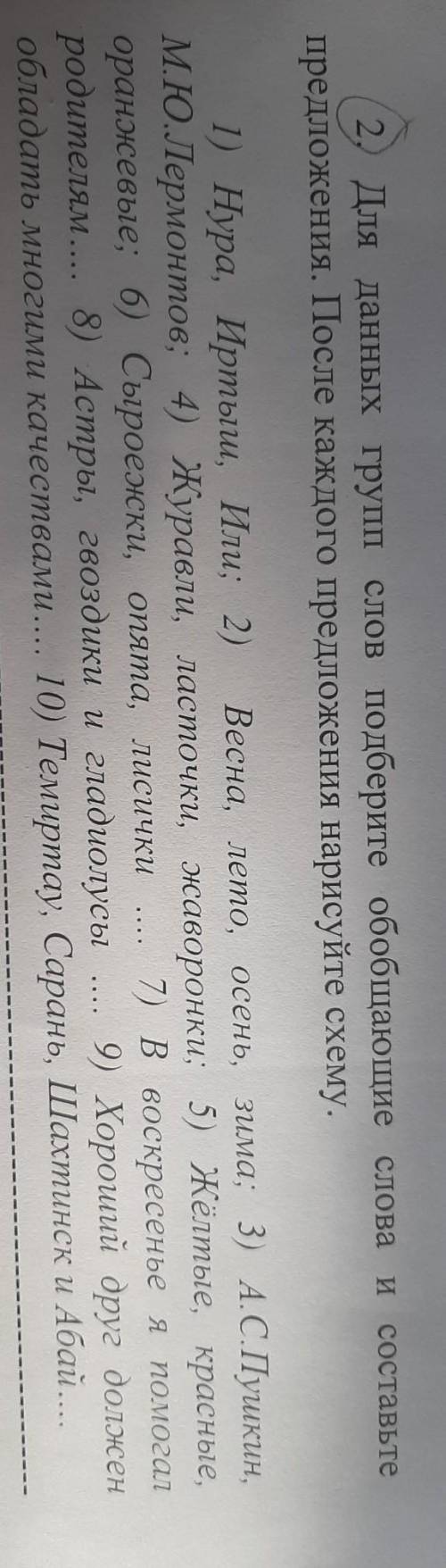 для данных групп слов подберите обобщающие слова и составьте предложение .После каждого предложения