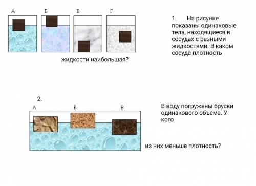 1. На рисунке показаны одинаковые тела, находящиеся в сосудах с разными жидкостями. В каком сосуде п