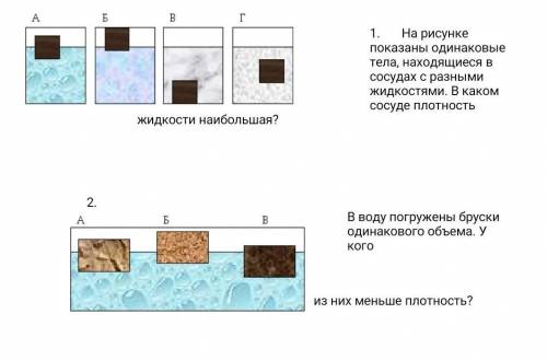 1. На рисунке показаны одинаковые тела, находящиеся в сосудах с разными жидкостями. В каком сосуде п