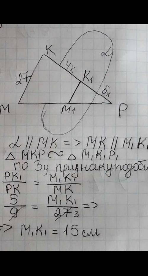 Через точку K1 стороны MK треугольника KMN проведена плоскость параллельная прямой KN. Эта плоскость