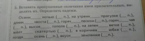 Вставить пропущенные окончания имен прилагательных выделить их определить падежи​