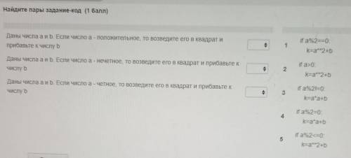 Найди пары задание-код ( ) Даны числа а и b. Если число а - положительное, то возведите его в квадра