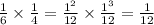 \frac{1}{6} \times \frac{1}{4} = \frac{1 {}^{2} }{12} \times \frac{ {1}^{3} }{12} = \frac{1}{12}