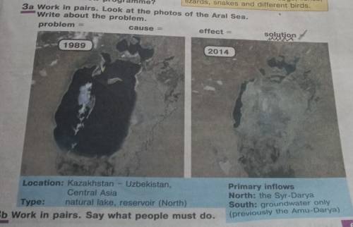 3a Work in pairs. Look at the photos of the Aral Sea. Write about the problem. ​