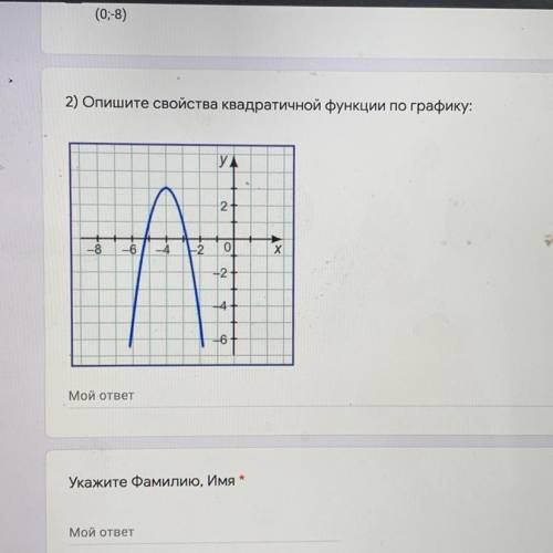 Опишите свойства квадратичной функции по графику