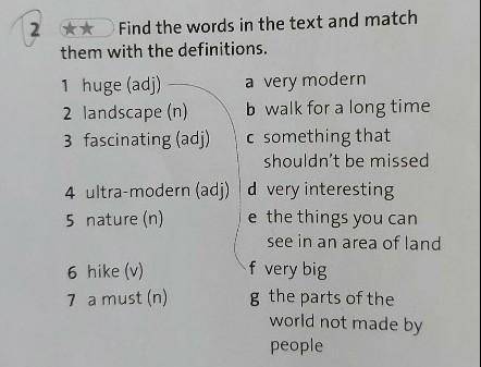 Find the worlds in the text and match them with the definition