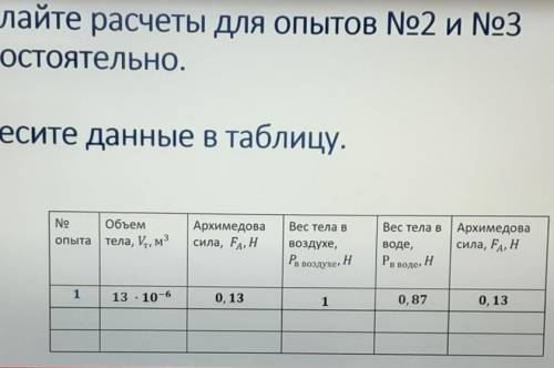 Сделайте расчёты для опыта номер два И номер три самостоятельно занесите данные в таблицу вывод​