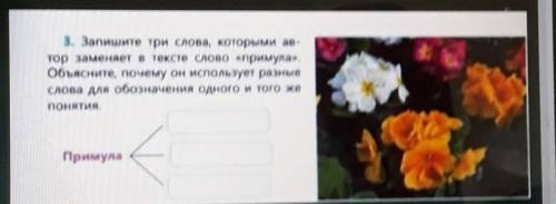 3. Запишите три слова, которыми ав тор заменяет в тексте слово «примула»,Объясните, почему он исполь