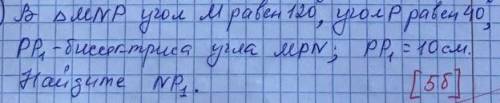 в треуг MNP угол M равен 120 грусов, угол P равен 40 градусов, PP1 - биссектриса угла MPN, PP1 =10см