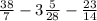 \frac{38}{7} - 3 \frac{5}{28} - \frac{23}{14}