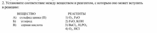 Установите соответствие между веществом и реагентом, с которым оно может вступить в реакцию