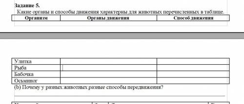 Какие органы и движения характерны для животных перечисленных в таблице. (b) Почему у разных животны