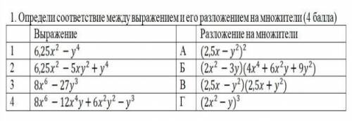 Определи соответствие между выражениями и его разложением на множетели​