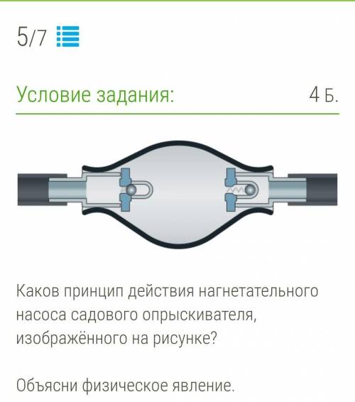 Каков принцип действия нагнетательного насоса садового опрыскивателя, изображённого на рисунке?   ​