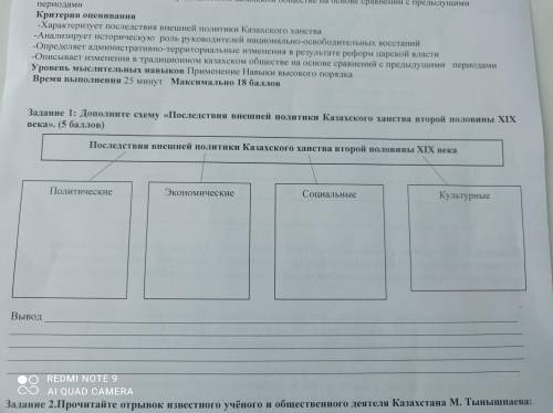 Дополните схему последствия внешней политик казахского ханства второй половины XIX века