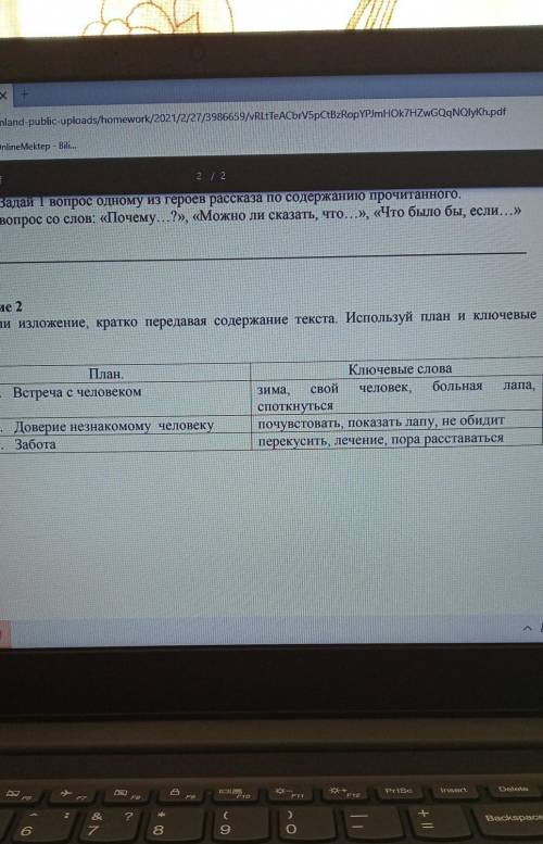 Задание 2 Напиши изложение, кратко передавая содержание текста. Используй пслова.План1. Встреча с че