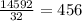 \frac{14592}{32} = 456