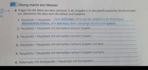 tragen Sie die Sätze aus dem Lehrbuch, S. 60, Aufgabe 2, in dass jeweils passende Strukturmodell ein