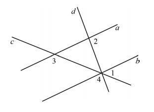 На рисунке изображены четыре прямые: a, b, c и d. Известно, что ∠1 = 49°, ∠3 = 131°,∠4 = 78°. Найдит