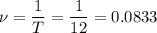 \nu = \dfrac 1 T = \dfrac 1 {12} = 0.0833