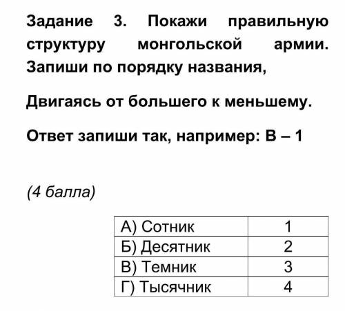 Покажите правильную структуру монгольской армии ​