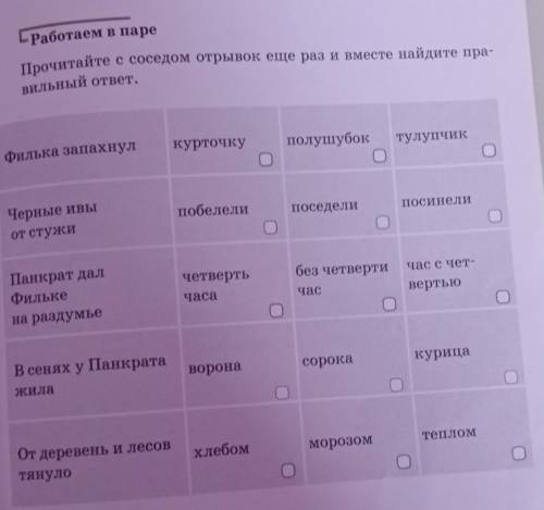 - Работаем в паре Прочитайте с соседом отрывок еще раз и вместе найдите пра-вильный ответ.курточкупо