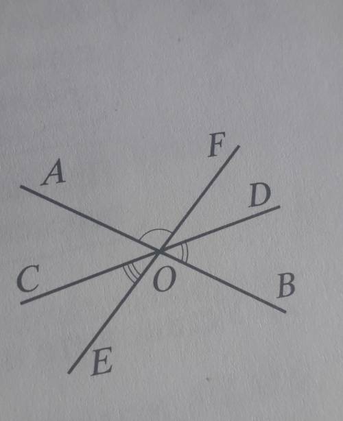 прямые AB CD и EF пересекаются в точке O Запишите угол равный углу B D углу c Найдите сумму углов АО
