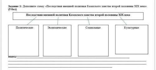 У нас сор можете Задание 1: Дополните схему «Последствия внешней политики Казахского ханства второй