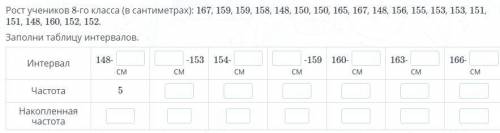 Рост учеников 8-го класса (в сантиметрах): 167, 159, 159, 158, 148, 150, 150, 165, 167, 148, 156, 15